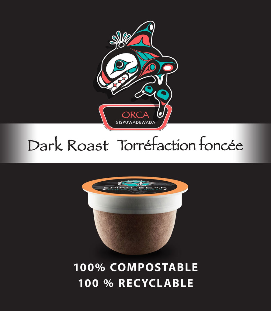 Orca - Dark Roast Coffee Pods - Spirit Bear Coffee Company, Order coffee online Canada,  wholesale coffee, organic and fair trade coffee